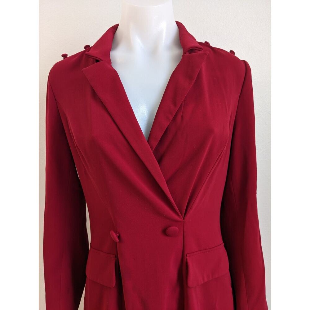 Badgley Mischka Size 4 Faux Wrap Blazer Sheath Dress Red V Neck Long Sleeves - Picture 8 of 16